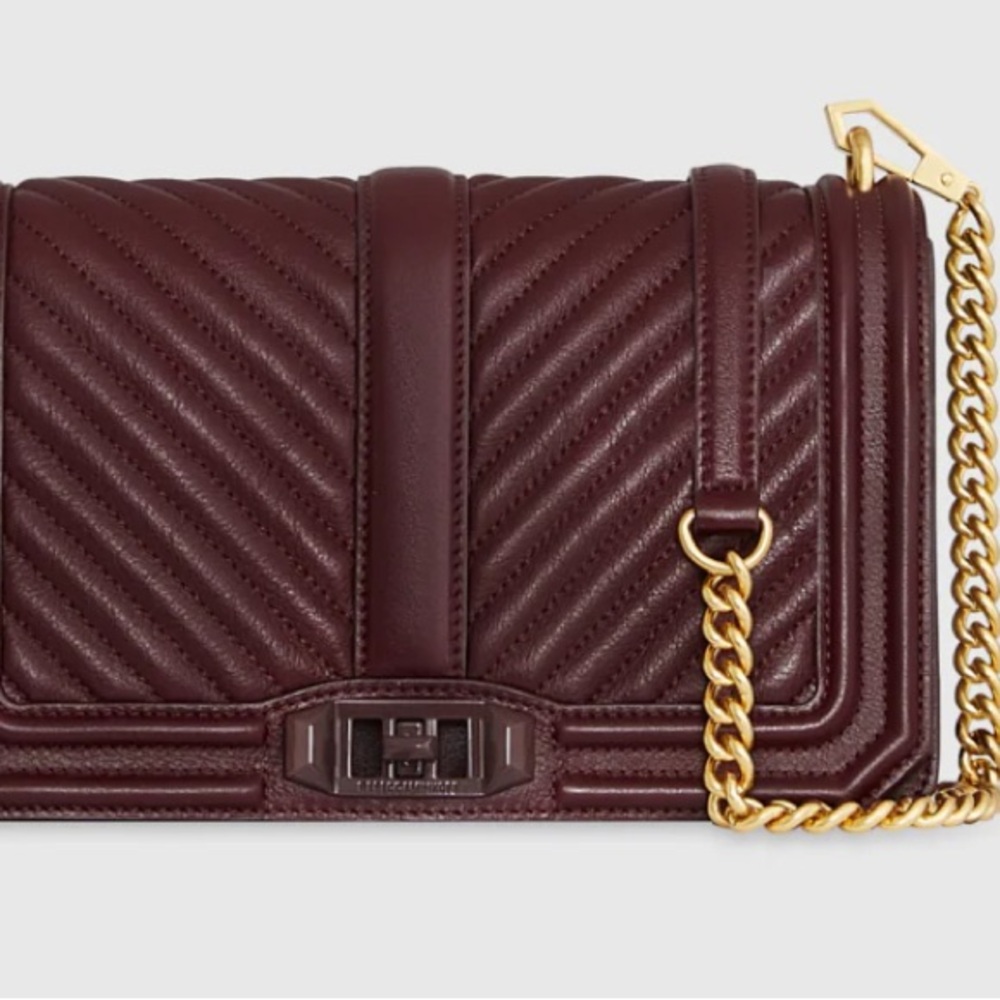 Rebecca Minkoff LOVE Burgundy/Port Chevron Crossbody Leather Bag w/Gold ChainNWT